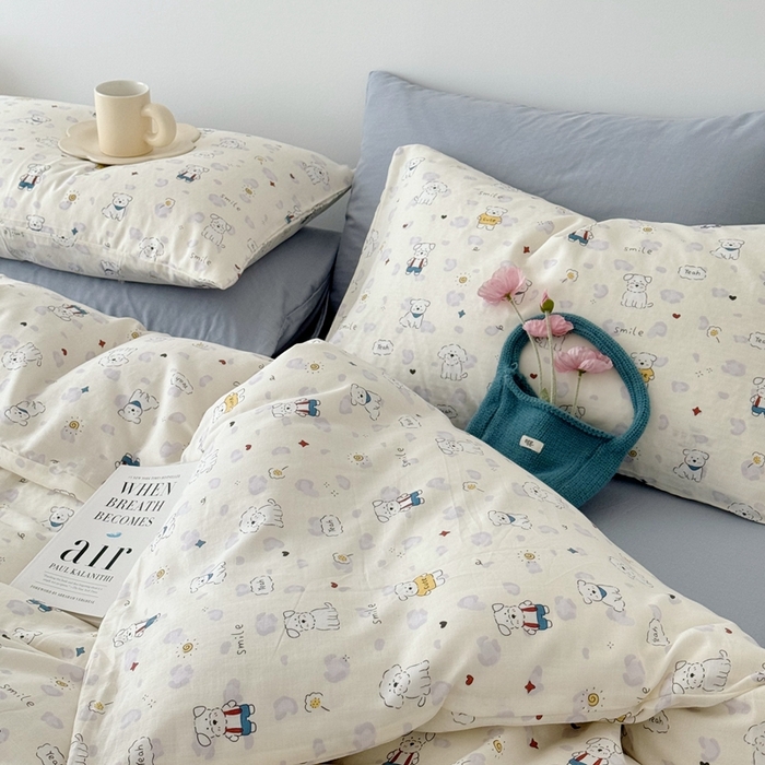 91家纺网 家纺一手货源 找家纺 安莱生活 2024新款高奢全棉新疆棉双层纱四件套 小白