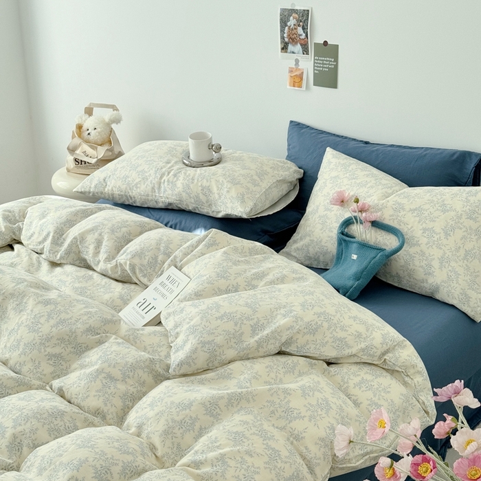 91家纺网 家纺一手货源 找家纺 安莱生活 2024新款高奢全棉新疆棉双层纱四件套 清风