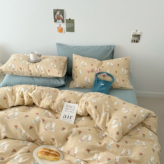 91家纺网 家纺一手货源 找家纺 安莱生活 2024新款高奢全棉新疆棉双层纱四件套 兔宝宝