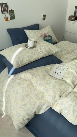 91家纺网 家纺一手货源 找家纺 安莱生活 2024新款高奢全棉新疆棉双层纱四件套 清风