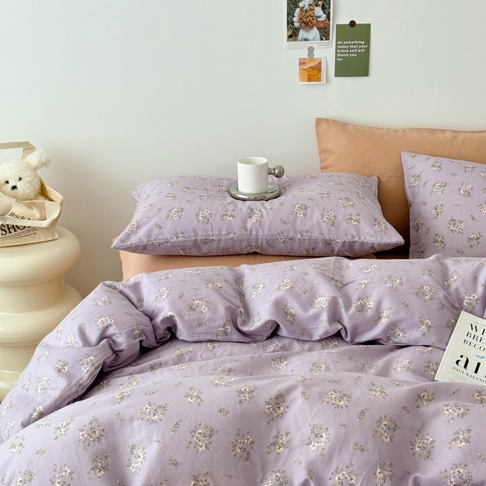 91家纺网 家纺一手货源 找家纺 安莱生活 2024新款高奢全棉新疆棉双层纱四件套 海棠花黄