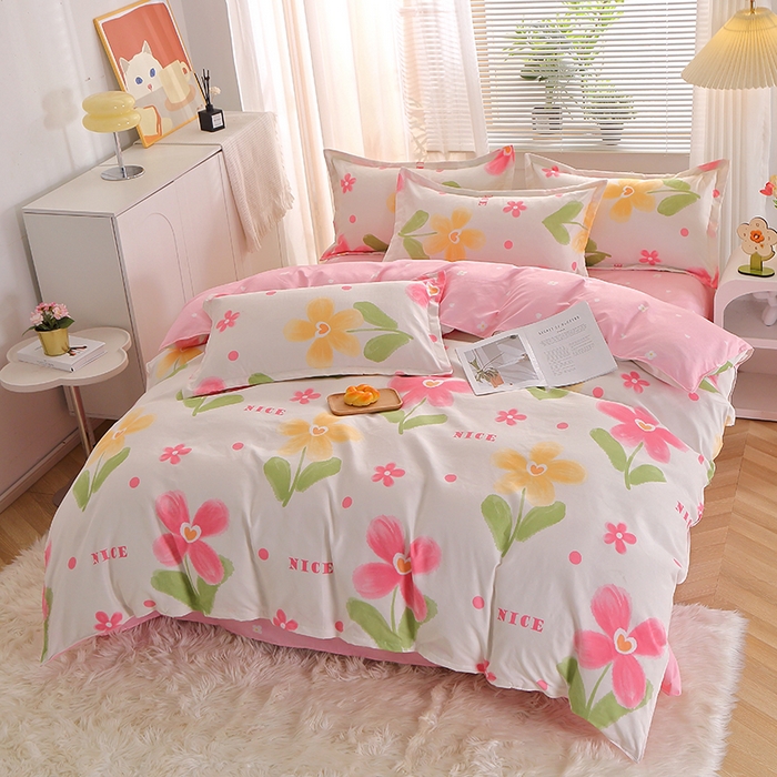 91家纺网 家纺一手货源 找家纺 北部居 2024新款加厚化纤四件套 花曼