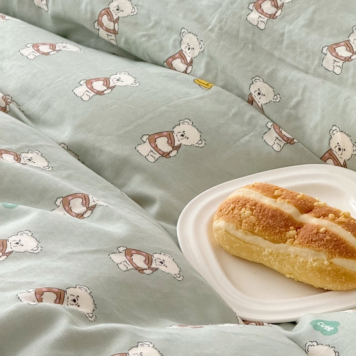 91家纺网 家纺一手货源 找家纺 安莱生活 2024新款高奢全棉新疆棉双层纱四件套 熊崽崽