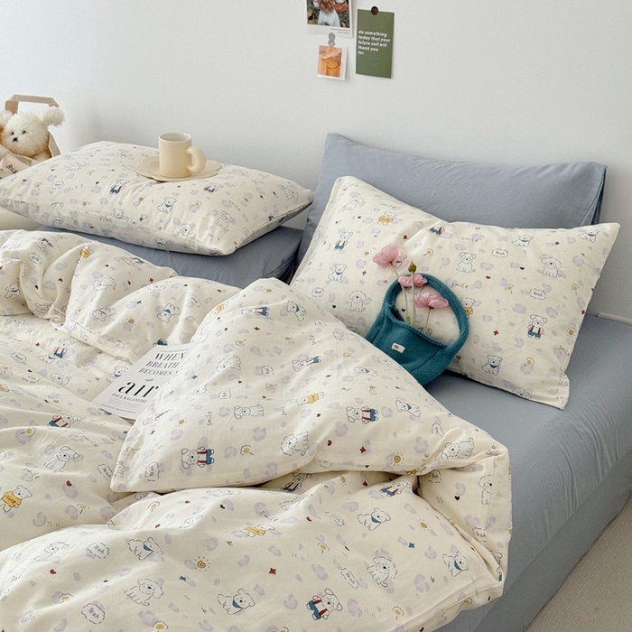 91家纺网 家纺一手货源 找家纺 安莱生活 2024新款高奢全棉新疆棉双层纱四件套 小白