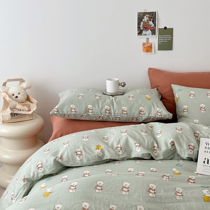 91家纺网 家纺一手货源 找家纺 安莱生活 2024新款高奢全棉新疆棉双层纱四件套 熊崽崽