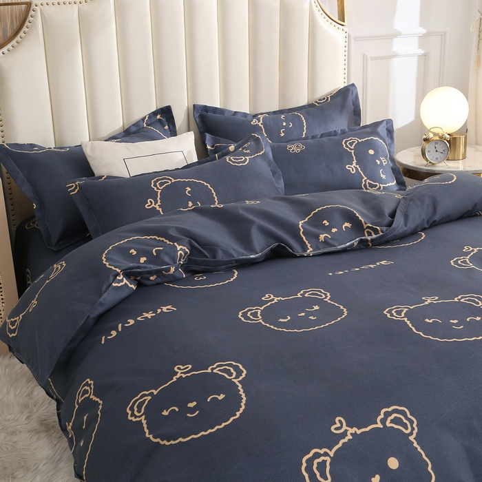 91家纺网 家纺一手货源 找家纺 北部居 2024新款加厚化纤四件套 嘟嘟熊