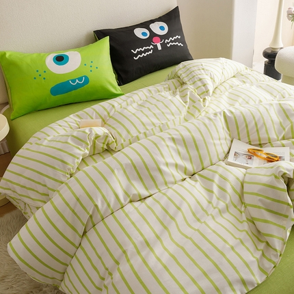 珺柔家纺 2024年款13070全棉数码印花四件套 绿白条纹