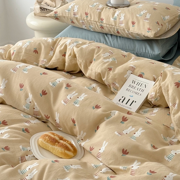 91家纺网 家纺一手货源 找家纺 安莱生活 2024新款高奢全棉新疆棉双层纱四件套 兔宝宝