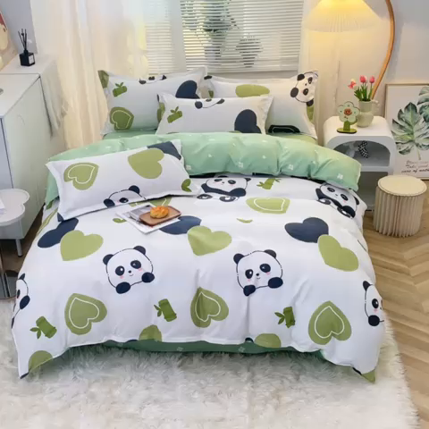 91家纺网 家纺一手货源 找家纺 北部居 2024新款加厚化纤四件套 熊猫