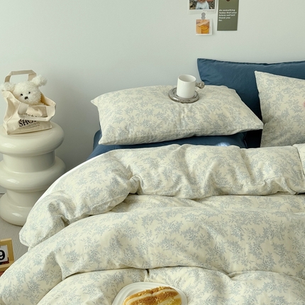 91家纺网 家纺一手货源 找家纺 安莱生活 2024新款高奢全棉新疆棉双层纱四件套 清风