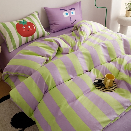 珺柔家纺 2024年款13070全棉数码印花四件套 条纹紫绿