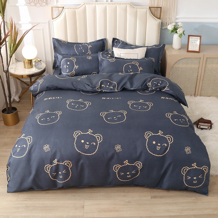 91家纺网 家纺一手货源 找家纺 北部居 2024新款加厚化纤四件套 嘟嘟熊