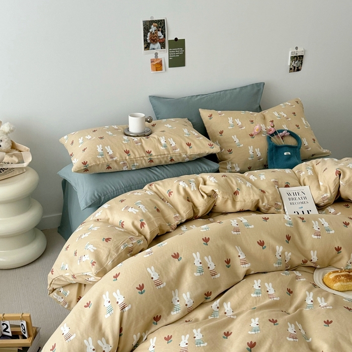 91家纺网 家纺一手货源 找家纺 安莱生活 2024新款高奢全棉新疆棉双层纱四件套 兔宝宝