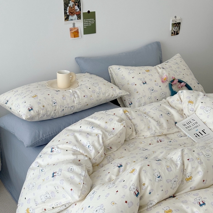 91家纺网 家纺一手货源 找家纺 安莱生活 2024新款高奢全棉新疆棉双层纱四件套 小白