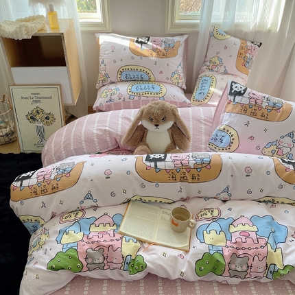 91家纺网 家纺一手货源 找家纺 （总）2024新款AB版40支全棉13372ins卡通可爱风四件套