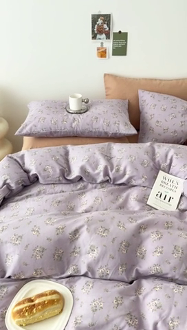 91家纺网 家纺一手货源 找家纺 安莱生活 2024新款高奢全棉新疆棉双层纱四件套 海棠花黄