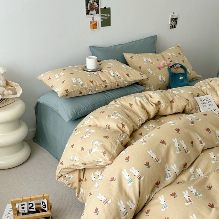 91家纺网 家纺一手货源 找家纺 安莱生活 2024新款高奢全棉新疆棉双层纱四件套 兔宝宝