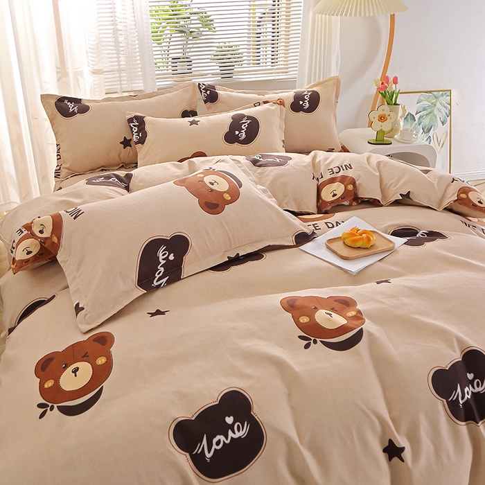 91家纺网 家纺一手货源 找家纺 北部居 2024新款加厚化纤四件套 小熊