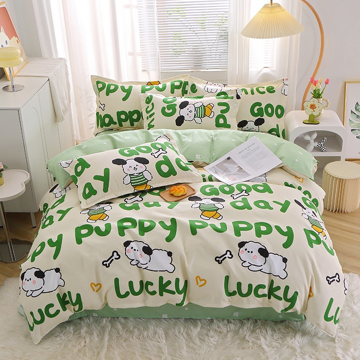 91家纺网 家纺一手货源 找家纺 北部居 2024新款加厚化纤四件套 爱心狗