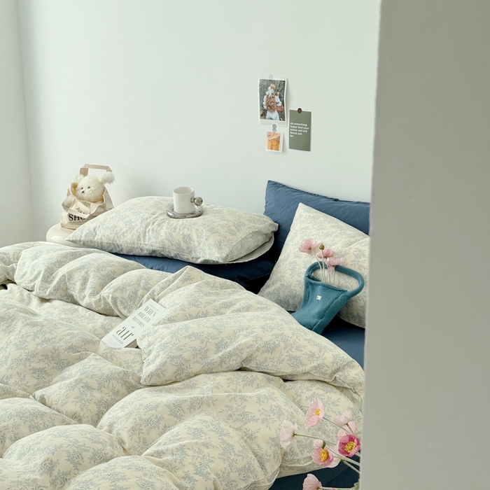 91家纺网 家纺一手货源 找家纺 安莱生活 2024新款高奢全棉新疆棉双层纱四件套 清风