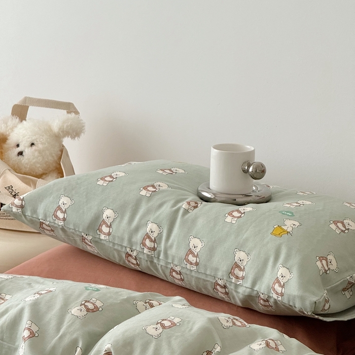 91家纺网 家纺一手货源 找家纺 安莱生活 2024新款高奢全棉新疆棉双层纱四件套 熊崽崽