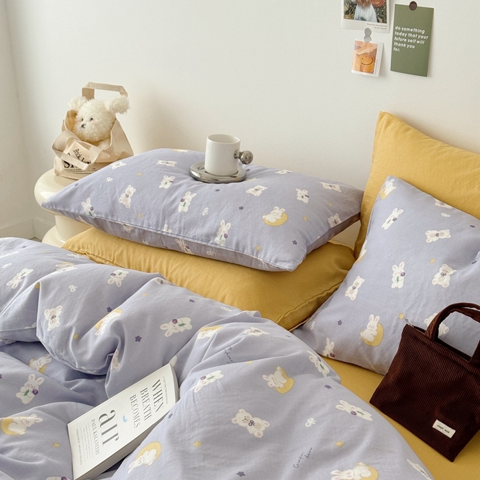 91家纺网 家纺一手货源 找家纺 安莱生活 2024新款高奢全棉新疆棉双层纱四件套 晚安熊