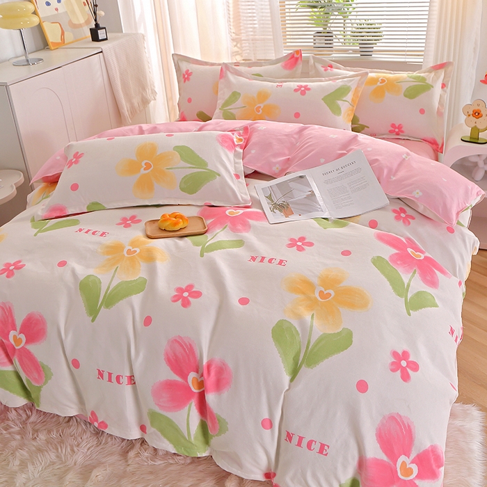 91家纺网 家纺一手货源 找家纺 北部居 2024新款加厚化纤四件套 花曼