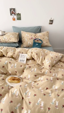 91家纺网 家纺一手货源 找家纺 安莱生活 2024新款高奢全棉新疆棉双层纱四件套 兔宝宝