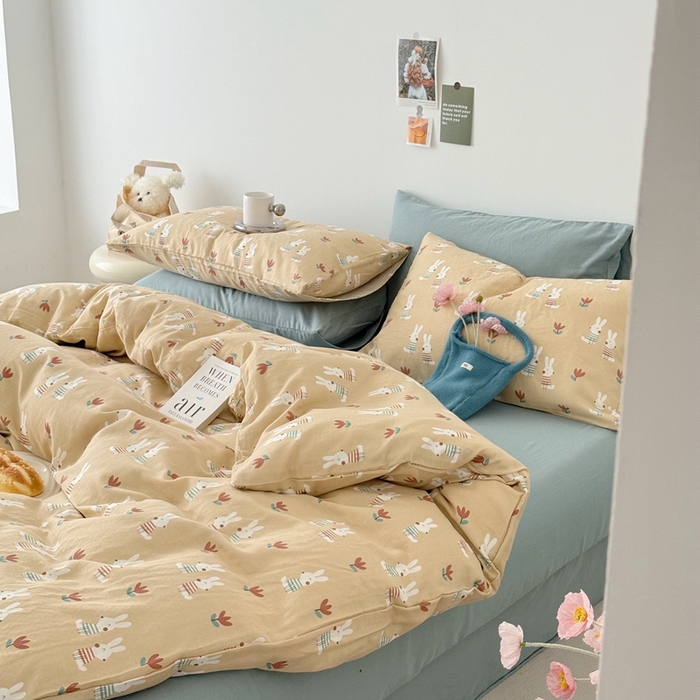 91家纺网 家纺一手货源 找家纺 安莱生活 2024新款高奢全棉新疆棉双层纱四件套 兔宝宝