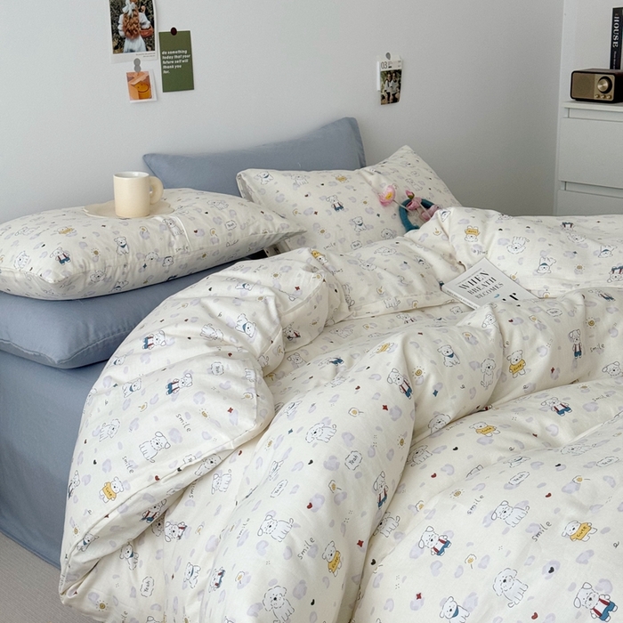 91家纺网 家纺一手货源 找家纺 安莱生活 2024新款高奢全棉新疆棉双层纱四件套 小白