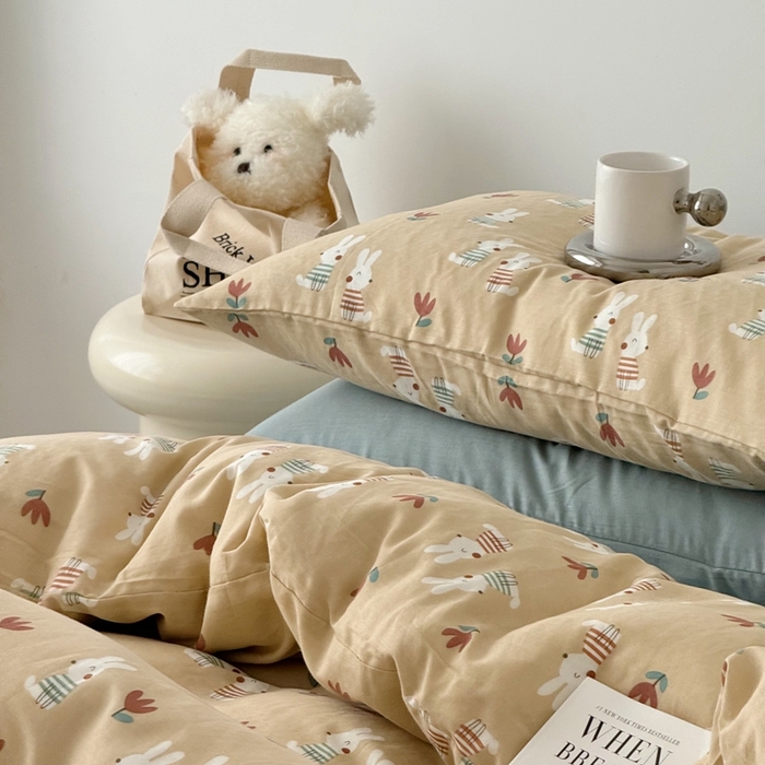 91家纺网 家纺一手货源 找家纺 安莱生活 2024新款高奢全棉新疆棉双层纱四件套 兔宝宝