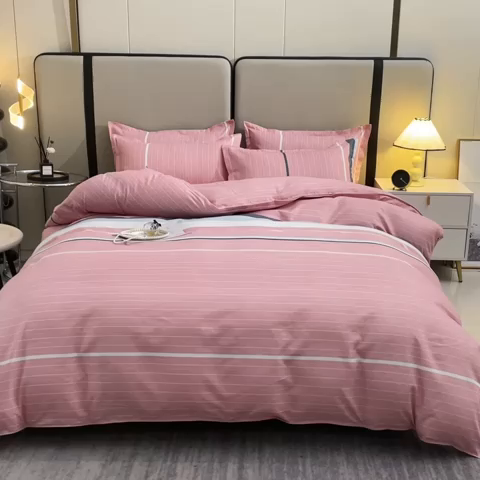 91家纺网 家纺一手货源 找家纺 北部居 2024新款加厚化纤四件套 浪漫-粉