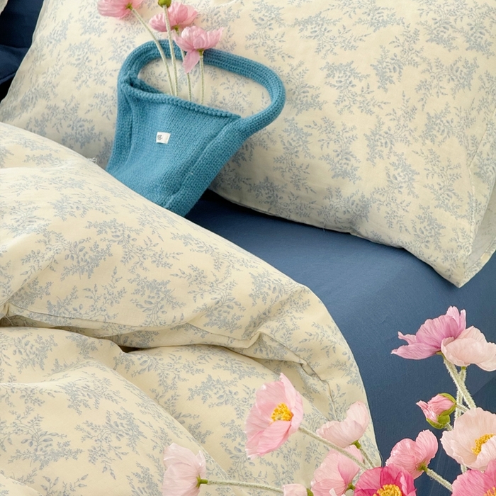 91家纺网 家纺一手货源 找家纺 安莱生活 2024新款高奢全棉新疆棉双层纱四件套 清风