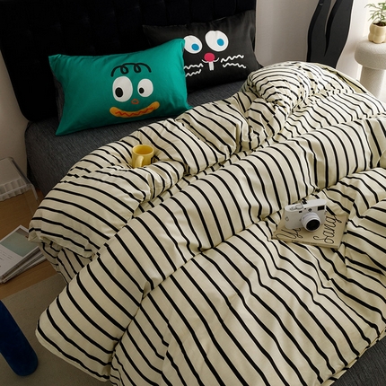 珺柔家纺 2024年款13070全棉数码印花四件套 黑白条纹