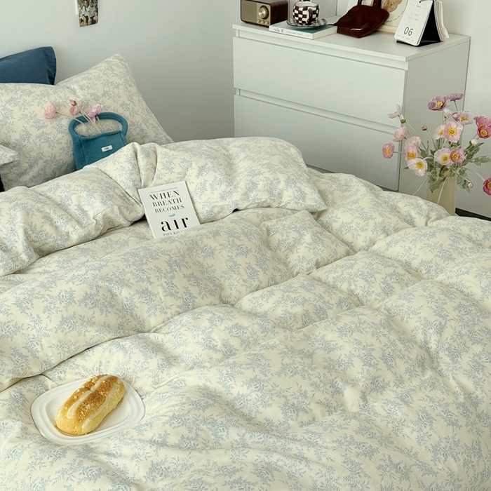 91家纺网 家纺一手货源 找家纺 安莱生活 2024新款高奢全棉新疆棉双层纱四件套 清风