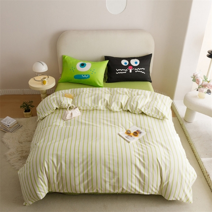 91家纺网 家纺一手货源 找家纺 珺柔家纺 2024年款13070全棉数码印花四件套 绿白条纹