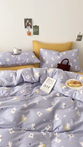 91家纺网 家纺一手货源 找家纺 安莱生活 2024新款高奢全棉新疆棉双层纱四件套 晚安熊