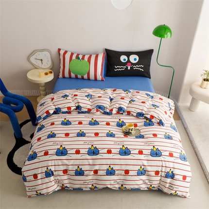 91家纺网 家纺一手货源 找家纺 珺柔家纺 2024年款13070全棉数码印花四件套 开心猫