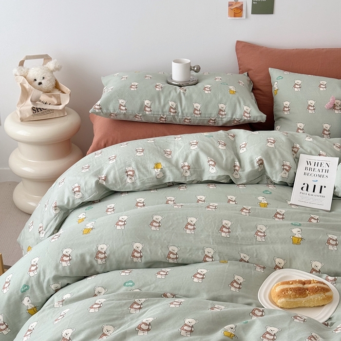 91家纺网 家纺一手货源 找家纺 安莱生活 2024新款高奢全棉新疆棉双层纱四件套 熊崽崽