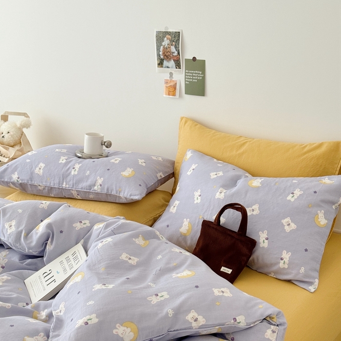 91家纺网 家纺一手货源 找家纺 安莱生活 2024新款高奢全棉新疆棉双层纱四件套 晚安熊