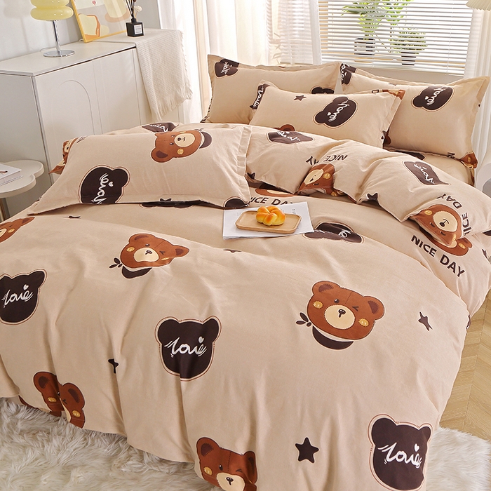 91家纺网 家纺一手货源 找家纺 北部居 2024新款加厚化纤四件套 小熊