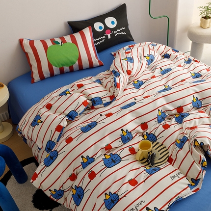 珺柔家纺 2024年款13070全棉数码印花四件套 开心猫