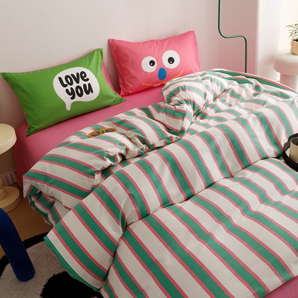 珺柔家纺 2024年款13070全棉数码印花四件套 粉绿条纹