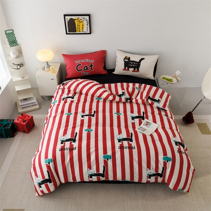 91家纺网 家纺一手货源 找家纺 珺柔家纺 2024年款13070全棉数码印花四件套 红白领结猫