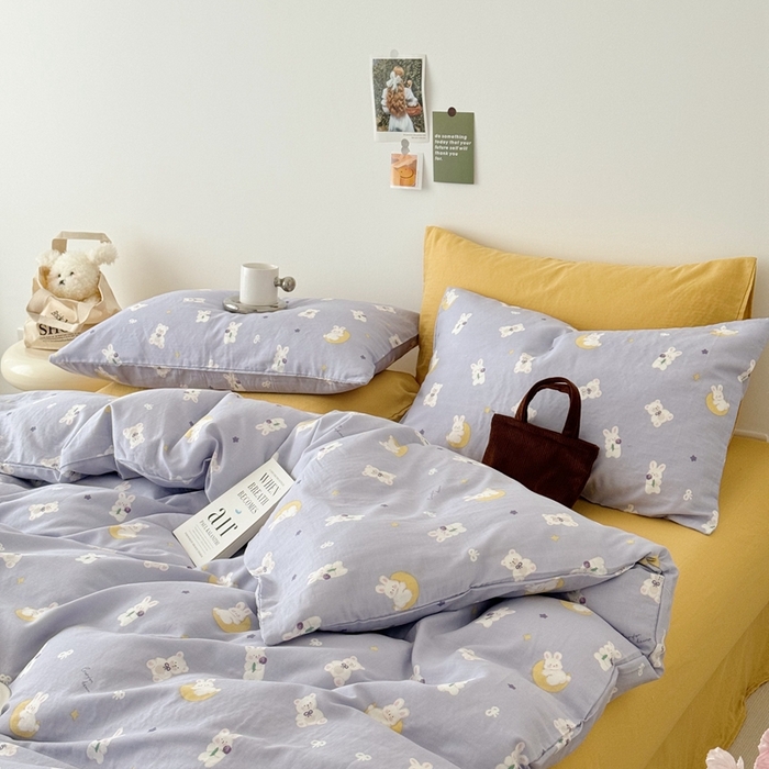 91家纺网 家纺一手货源 找家纺 安莱生活 2024新款高奢全棉新疆棉双层纱四件套 晚安熊