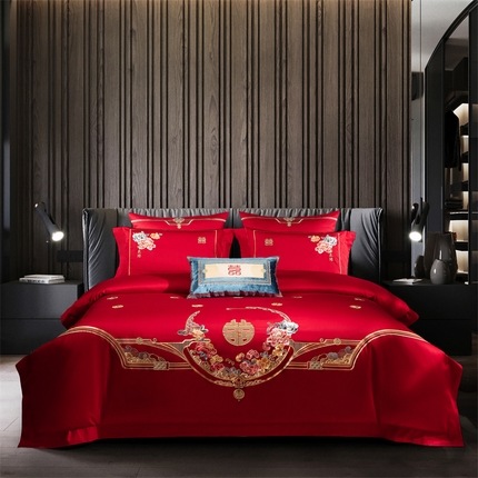 91家纺网 家纺一手货源 找家纺 （总）佳汐蓝家纺 2024新款100支全棉刺绣婚庆四件套多件套-挚美