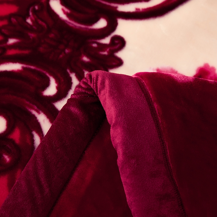 91家纺网 家纺一手货源 找家纺 静宝乳胶 2024新款拉舍尔毛毯 CC-638 酒红