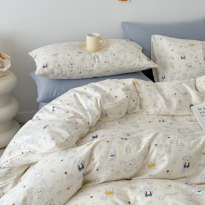 91家纺网 家纺一手货源 找家纺 安莱生活 2024新款高奢全棉新疆棉双层纱四件套 小白