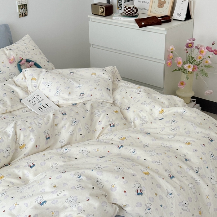 91家纺网 家纺一手货源 找家纺 安莱生活 2024新款高奢全棉新疆棉双层纱四件套 小白