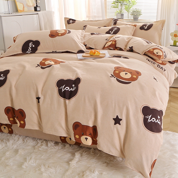 91家纺网 家纺一手货源 找家纺 北部居 2024新款加厚化纤四件套 小熊